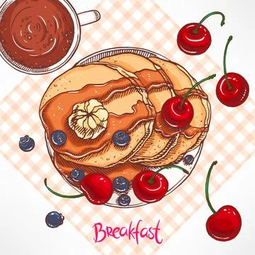 Breakfast. pancakes with maple syrup Stock Illustration