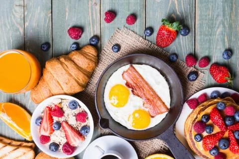 Breakfast with pancakes Stock Photos