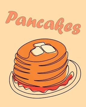 Breakfast. Pancakes stack. Tasty lunch. Cakes plate. Sweet food. Morning deli Stock Illustration
