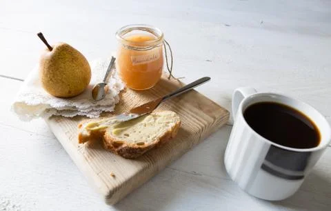 Breakfast with pear jam Stock Photos