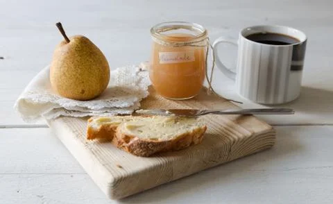 Breakfast with pear jam Stock Photos