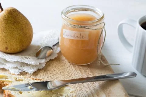 Breakfast with pear jam Stock Photos