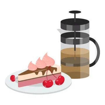 Breakfast with piece of cake and tea vector illustration Stock Illustration