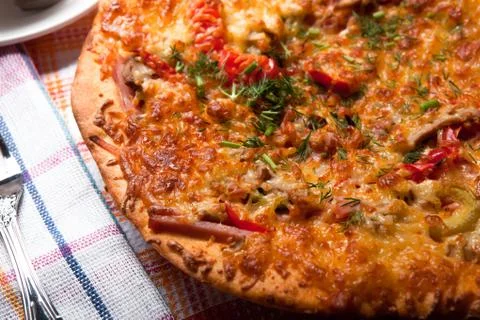 Breakfast pizza with cheese Stock Photos