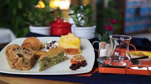 Breakfast Plate and Tea Stock Footage 54924874