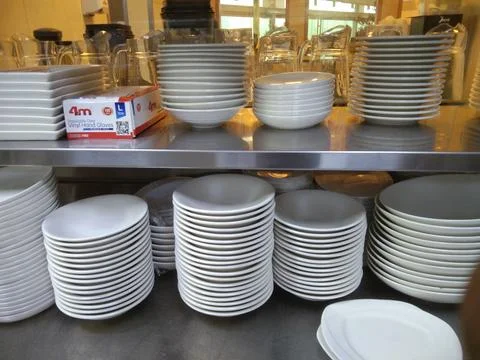 The breakfast plates on the table Stock Photos