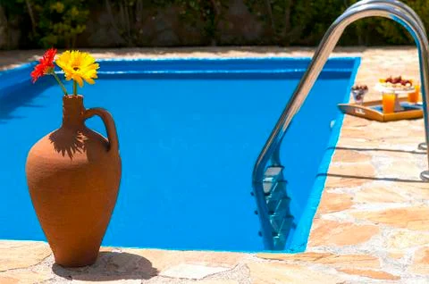 Breakfast at pool Stock Photos