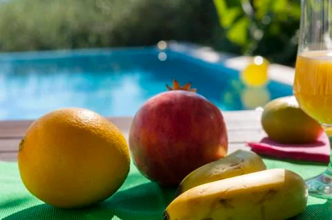 Breakfast at poolside during holidays Stock Photos