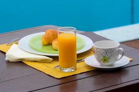 Breakfast in poolside Stock Photos