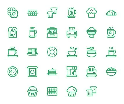 Breakfast Premium Vector Bundle with 28 128x128 Display Perfect Bold Line Ico Stock Illustration
