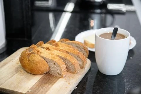 Breakfast preparation being prepared in a kitchen. Stock-Fotos