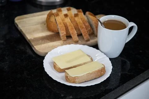 Breakfast preparation being prepared in a kitchen. Stock-Fotos
