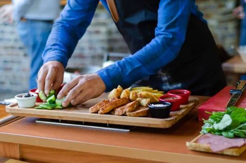 Breakfast preparing on the wooden table Stock Photos