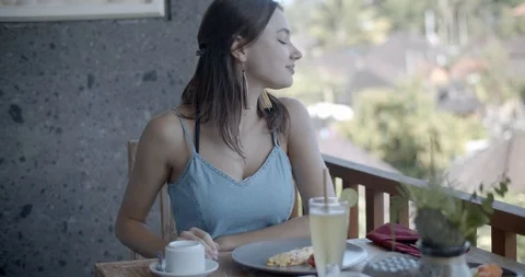 Breakfast on Private Poolside. Exclusive Luxury Resort With Splendid View on Sea Stock Footage 126116249