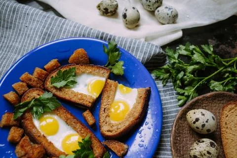 Breakfast with quail eggs Stock Photos