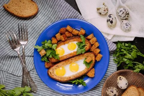 Breakfast with quail eggs Stock Photos
