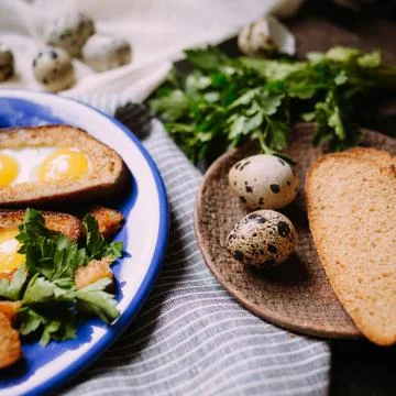 Breakfast with quail eggs Stock Photos