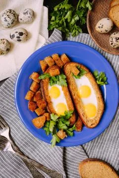Breakfast with quail eggs Stock Photos