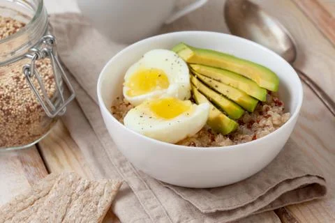 Breakfast with quinoa, egg Stock Photos