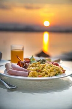 Breakfast at the riverside Stock Photos