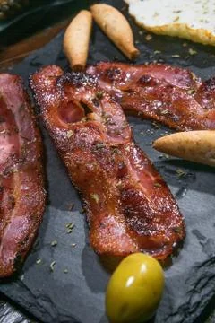 Breakfast with roasted bacon Stock Photos