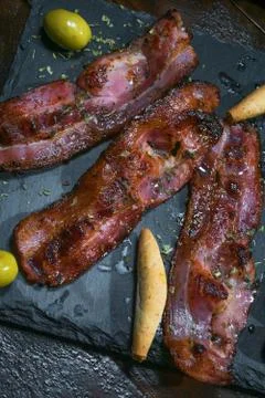 Breakfast with roasted bacon Stock Photos