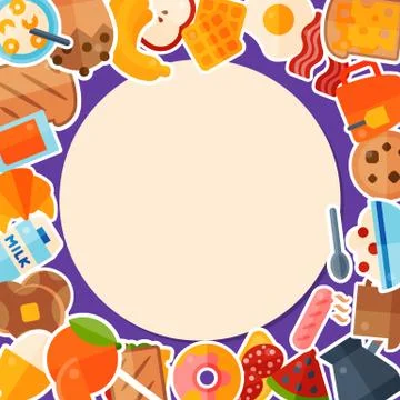 Breakfast round template banner vector illustration. Morning food. Eating in the 스톡 일러스트