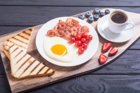 Breakfast  on rustic table Stock Photos