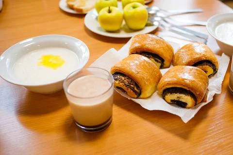 Breakfast in the school cafeteria. Foto stock