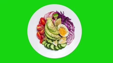 Breakfast scrambled eggs, bread toast, tomatoes and beans on a plate. Top v.. Video stock 264137832