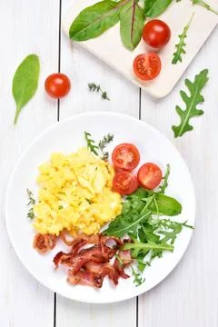 Breakfast with scrambled eggs Stock Photos