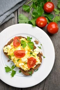 Breakfast with scrambled eggs 写真素材