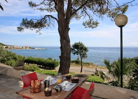 Breakfast on the sea Foto stock
