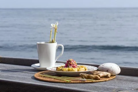 Breakfast by the sea. Foto stock