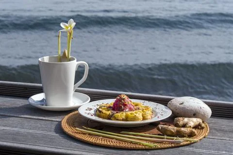 Breakfast by the sea. Foto stock