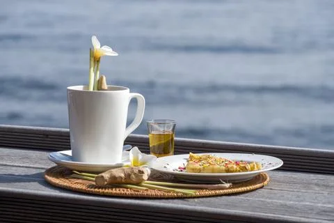 Breakfast by the sea. Foto stock