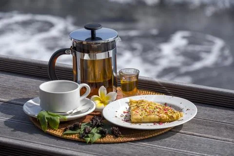 Breakfast by the sea. Foto stock