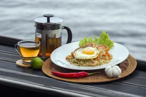 Breakfast by the sea. Foto stock