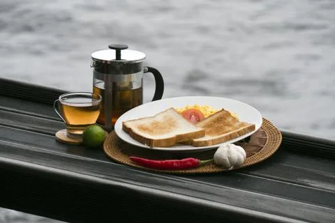 Breakfast by the sea. Foto stock