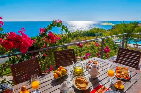 Breakfast at sea side Stock Photos