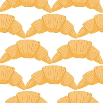 Breakfast seamless isolated pattern with tasty croissants silhouettes. Orange 스톡 일러스트