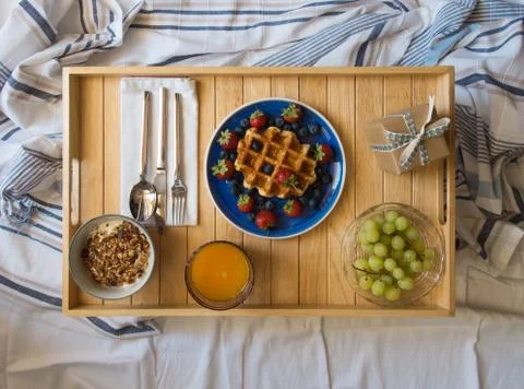 Breakfast served in bed Stock Photos