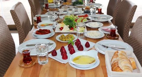 Breakfast Served with Black Tea Stock Photos