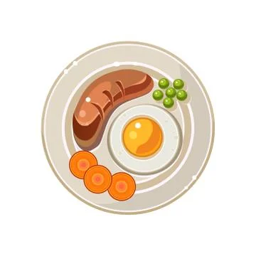 Breakfast Serving with a Fried Egg and Sausage. Vector Illustration Illustrazione stock