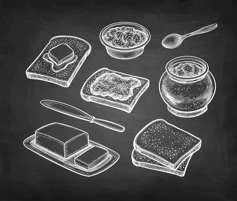 Breakfast set chalk sketch. Stock Illustration
