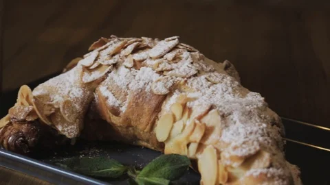 Breakfast set. Freshly baked croissants,cup of coffee Stock Footage 106949741