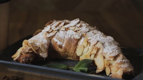 Breakfast set. Freshly baked croissants,cup of coffee Stock Footage 106949758