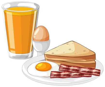 Breakfast Set with Fried Egg Bacon Toast and Orange Juice Stock Illustration