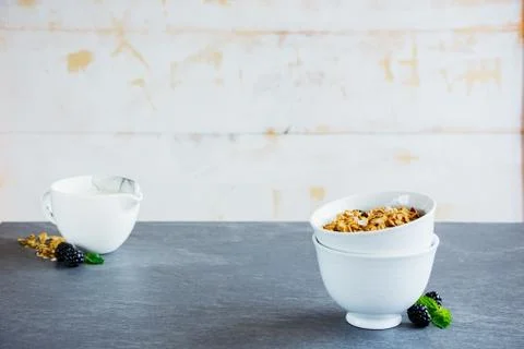 Breakfast set with granola Stock Photos