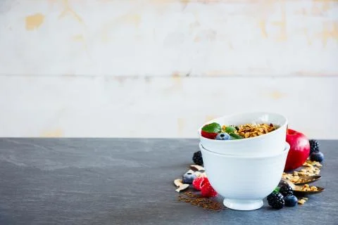 Breakfast set with granola Stock Photos